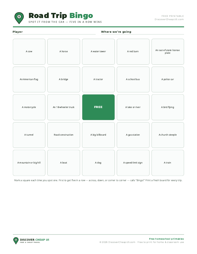 Preview of Road Trip Bingo